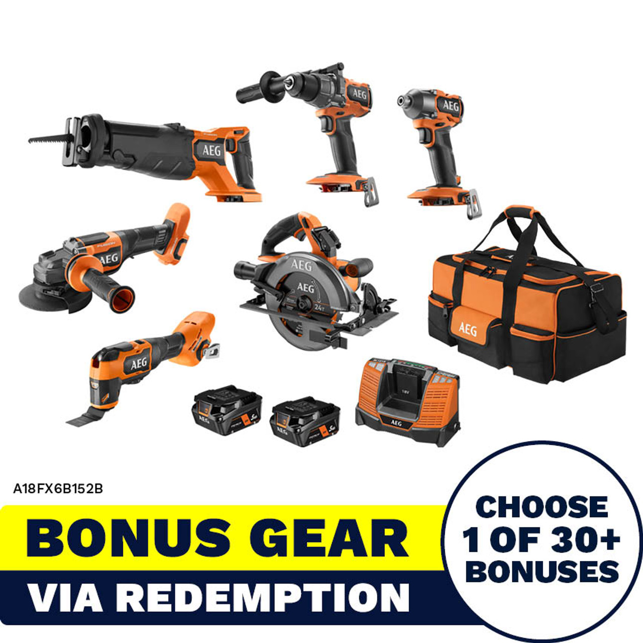 AEG 18V FUSION Brushless 6-Piece 5.0Ah FORCE Kit - A18FX6B152B