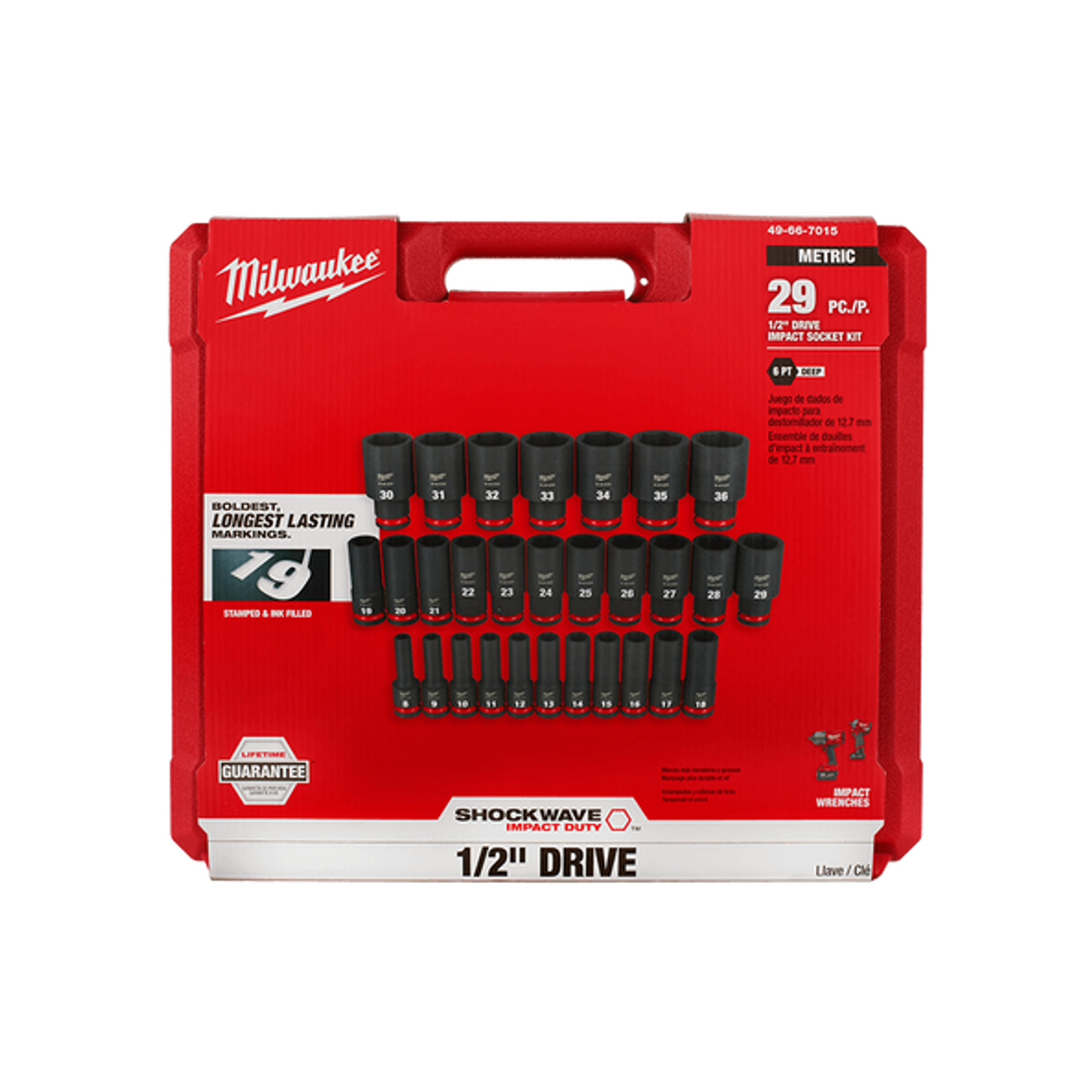 MILWAUKEE - 29 Piece 1/2inch Drive 6 Point Shockwave Metric Deep Impact Socket Set - 49667015